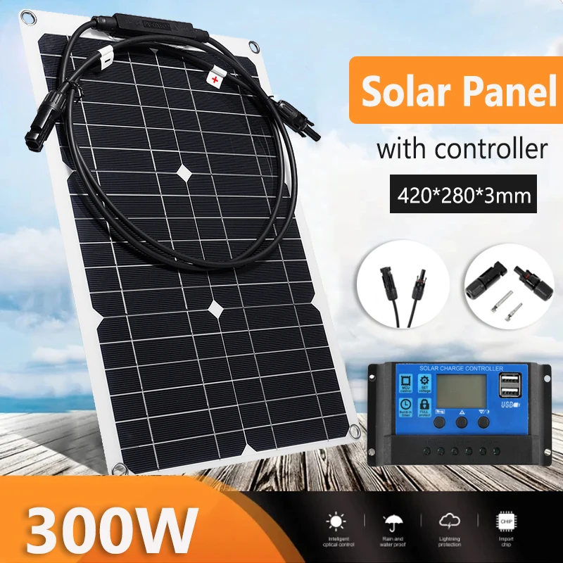 600W 300W Flexible Solar Panel 12V Battery Charger With 10A-100A Controller Solar Cell Power Bank for Phone RV Car Yacht Camping