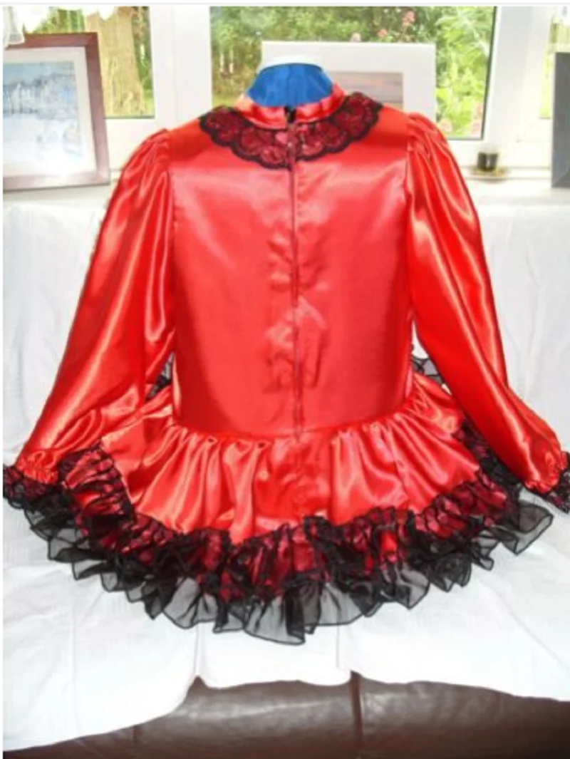 French Sissy Adult Baby Neutral CD / TV Fetish Satin Red Black Organza Dress and Skirt Maid Dress Can Be Customized