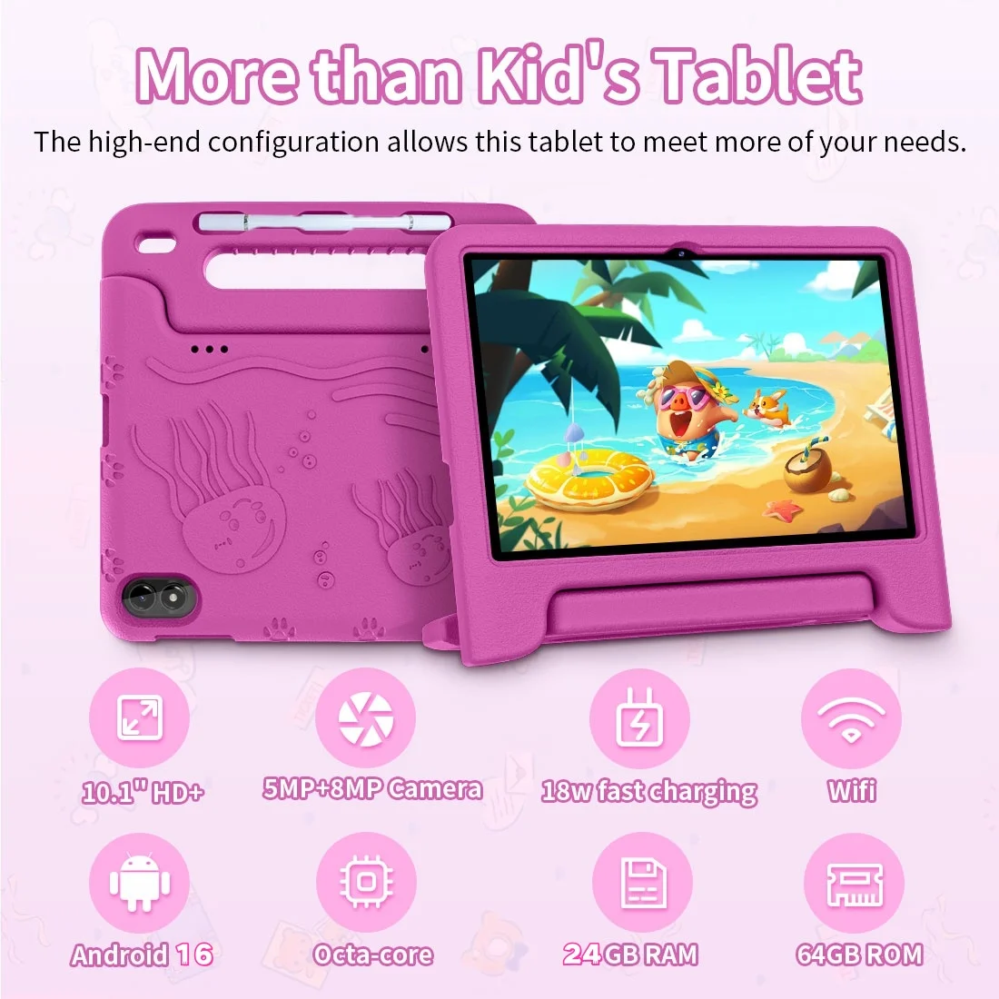 COLORROOM C30 EVA Kids Tablet Android 15 10.1 Inch Octa Core 24GB RAM 64GB ROM Google Kids Space Parental Control Educational Le