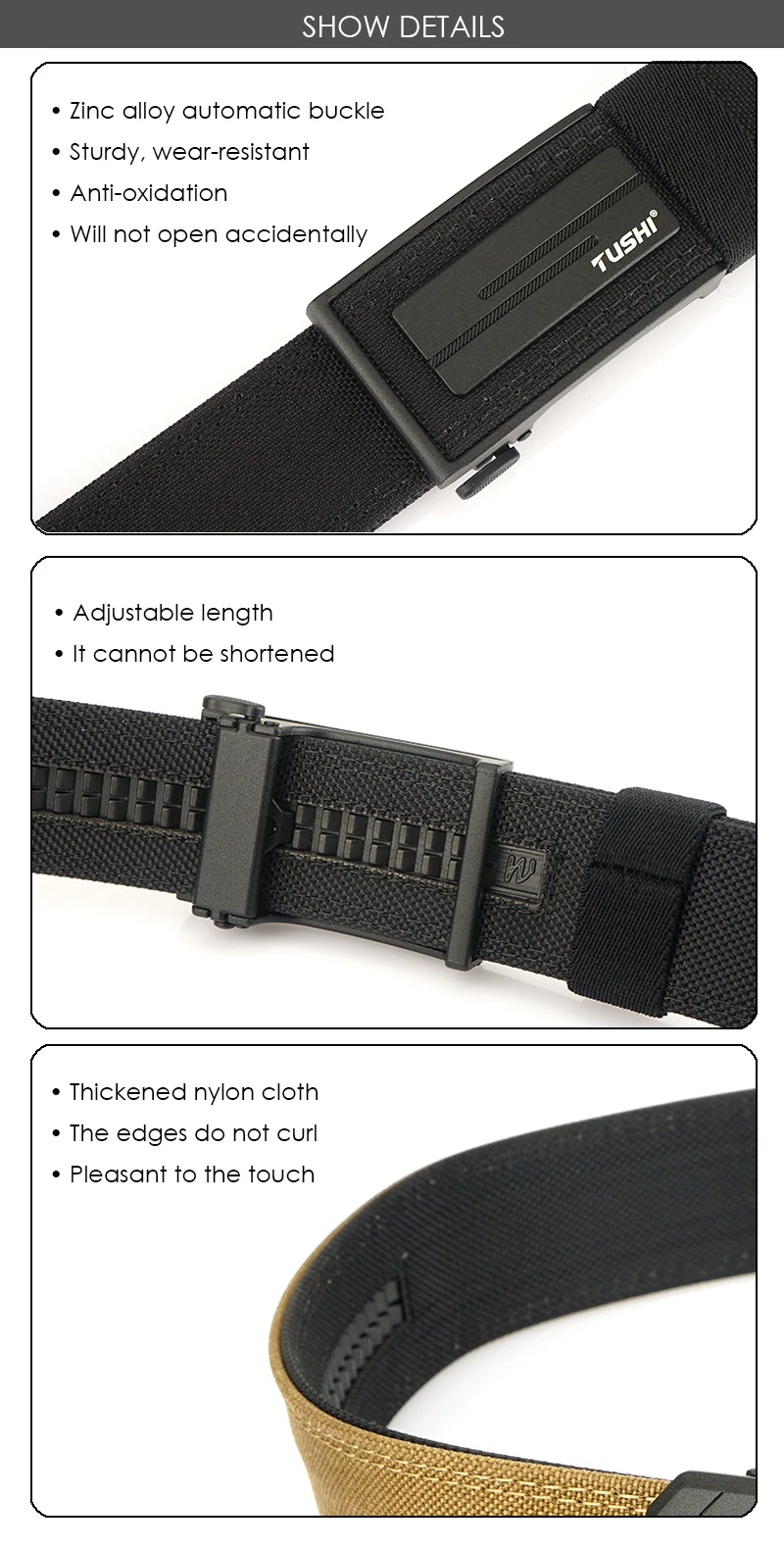 VATLTY Thick Tactical Belt for Men Metal Automatic Buckle Military Pistol Belt Tight Nylon Work Tool Belt Casual Waistband Male