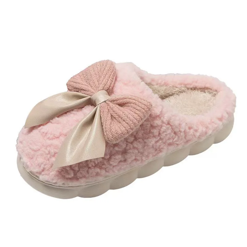 Winter Cute Butterfly Cotton Slippers for Women Non Slip Thick Sole Fluffy Indoor House Shoes Warm Maternity Home Footwear image 5