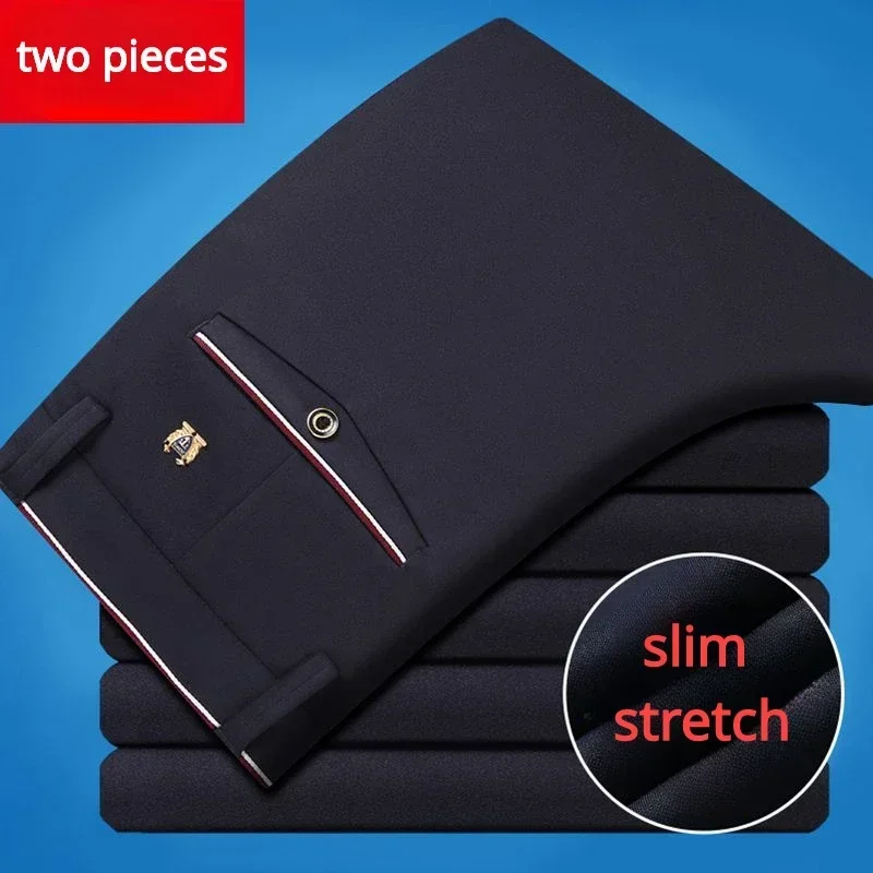 Men's Elastic Straight Suit Pants for Business Casual and Formal Wear in Spring and Autumn Men's Dress Pants Plus Size 28-40