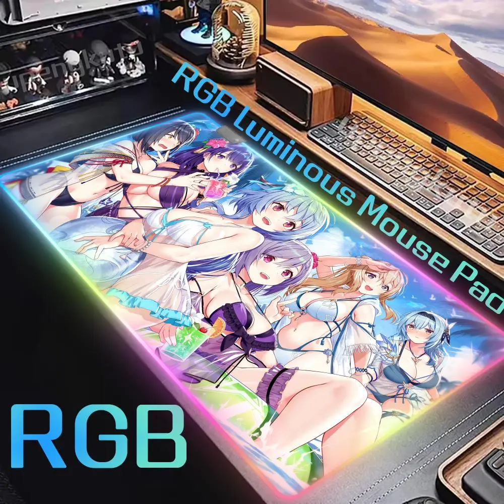 900x400 XXL RGB Sexy Genshin Impact Bikini Mouse Pad Floor mats Gifts for girls Non-Slip computer Rubber Edge locking mouse mat