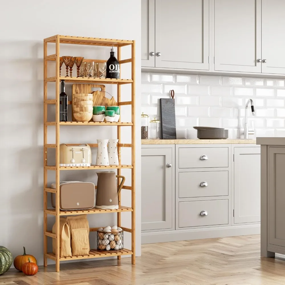 6-Tier  Shelf,  Bookcase with Adjustable Shelves, Free Standing Storage Shelf Unit, Plant Flower Stand