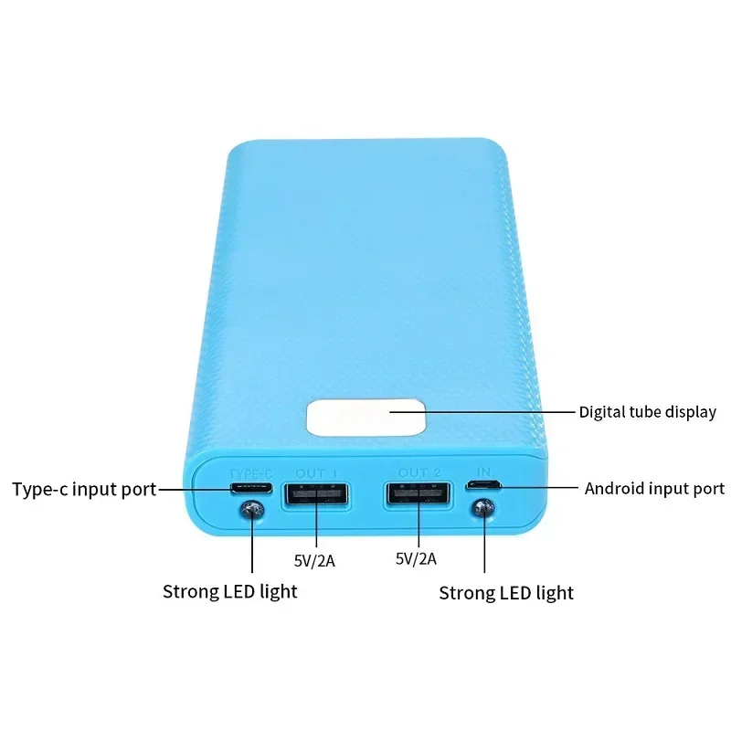 Caixa do banco do poder para telefones espertos, caixa de armazenamento da bateria, escudo do suporte da bateria, Dual USB Tipo C, Micro USB Interface, 20000mAh