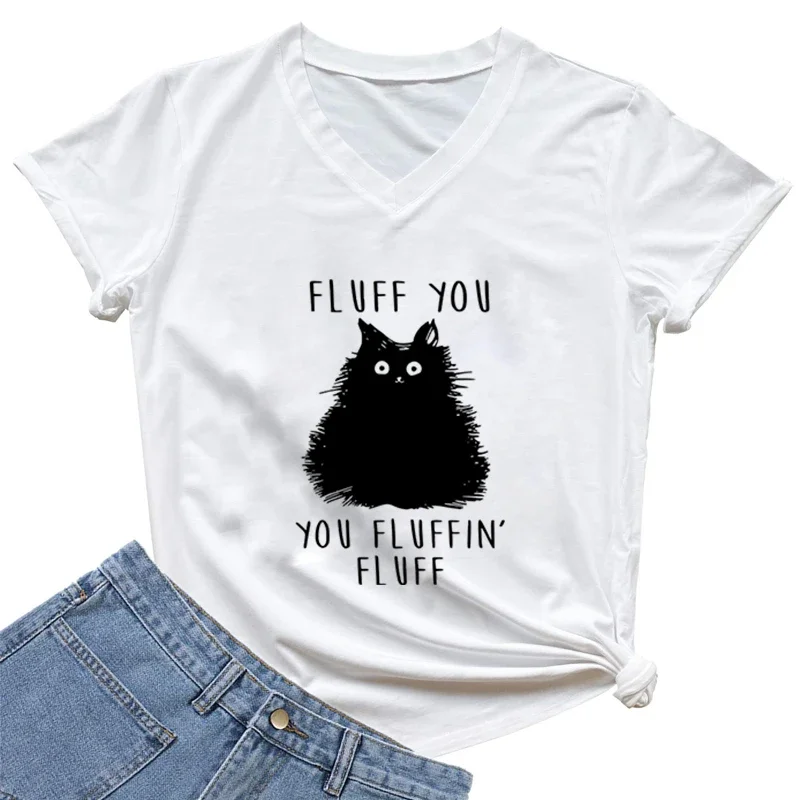 

Fluff You You Fluffin Fluff Graphic Tshirts Women Short Sleeve Y2k Tops V Neck Oversized T Shirts Woman Harajuku Fashion T-shirt