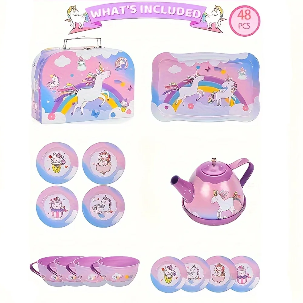 Zestaw spotkanie przy herbacie dla małej dziewczynki, prezent urodzinowy, mała dziewczynka księżniczka zestaw do herbaty, zabawka dla dzieci kuchnia blaszana herbata zestaw zabawek, desery i sui