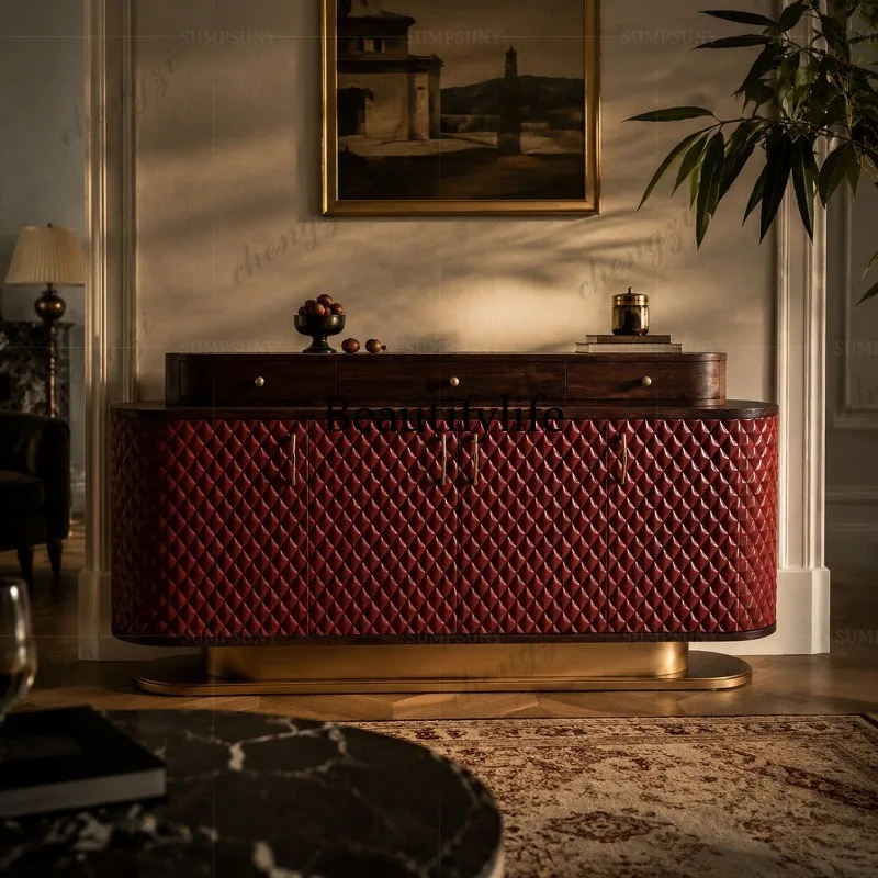 Light Luxury Rhombus Side Cabinet Premium Sense Metal Base Modern Designer Red Locker