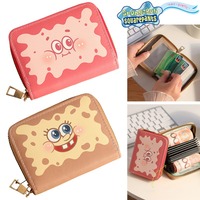 SpongeBob Wallet Anime Zipper Short Leather ID IC Bus Credit Card Holder Cute Boys Girls Kawaii Cartoon Large Capacity Billfold