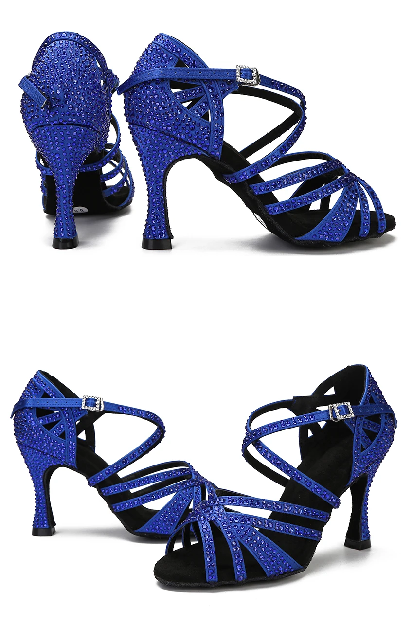 CINMIDY Blaue Latein-Tanzschuhe für Damen Tango Rumba Ballsaal Tanzschuhe mit Strass für Damen Rote Hochzeitsschuhe Walzer Tanzschuhe mit Absatz – Detail 15