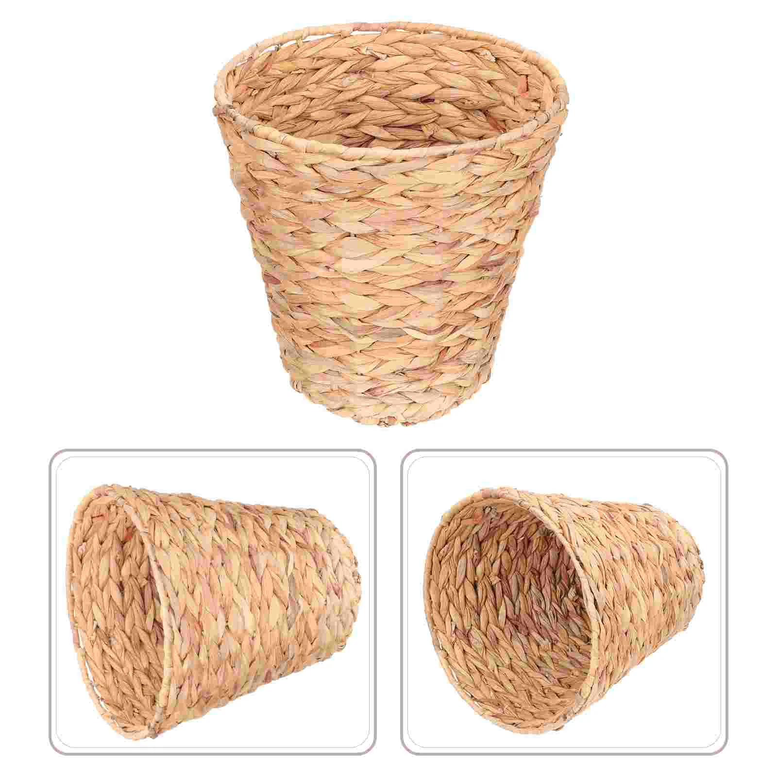 

Garbage Bin Office Trash Can Rattan Multipurpose Storage Basket Round Straw Woven