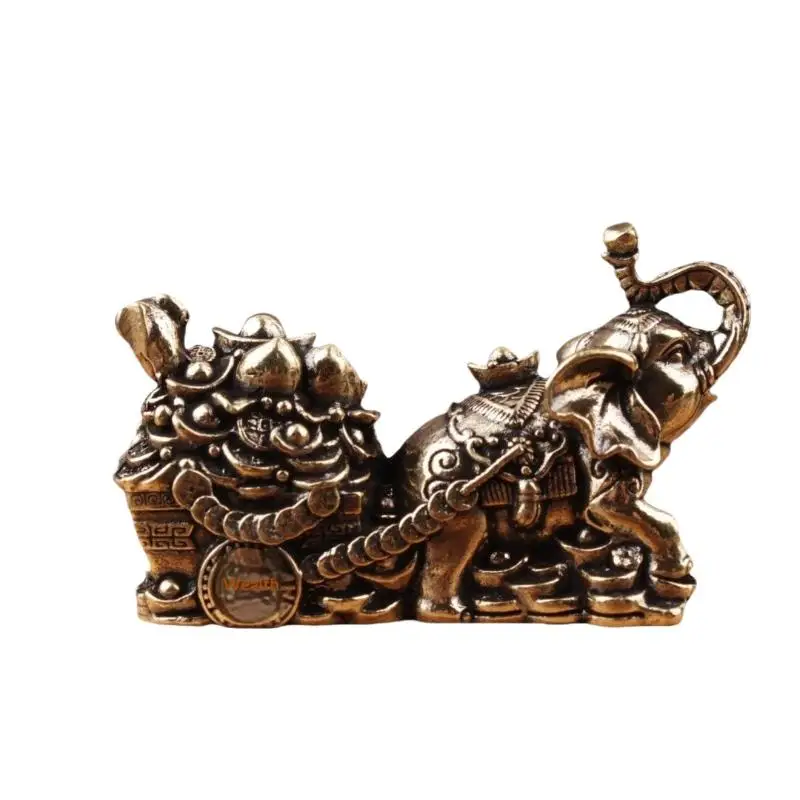 Brass Ornament Treasure Bowl Elephant Pulling Cart Home Craft Living Room Gift Decoration