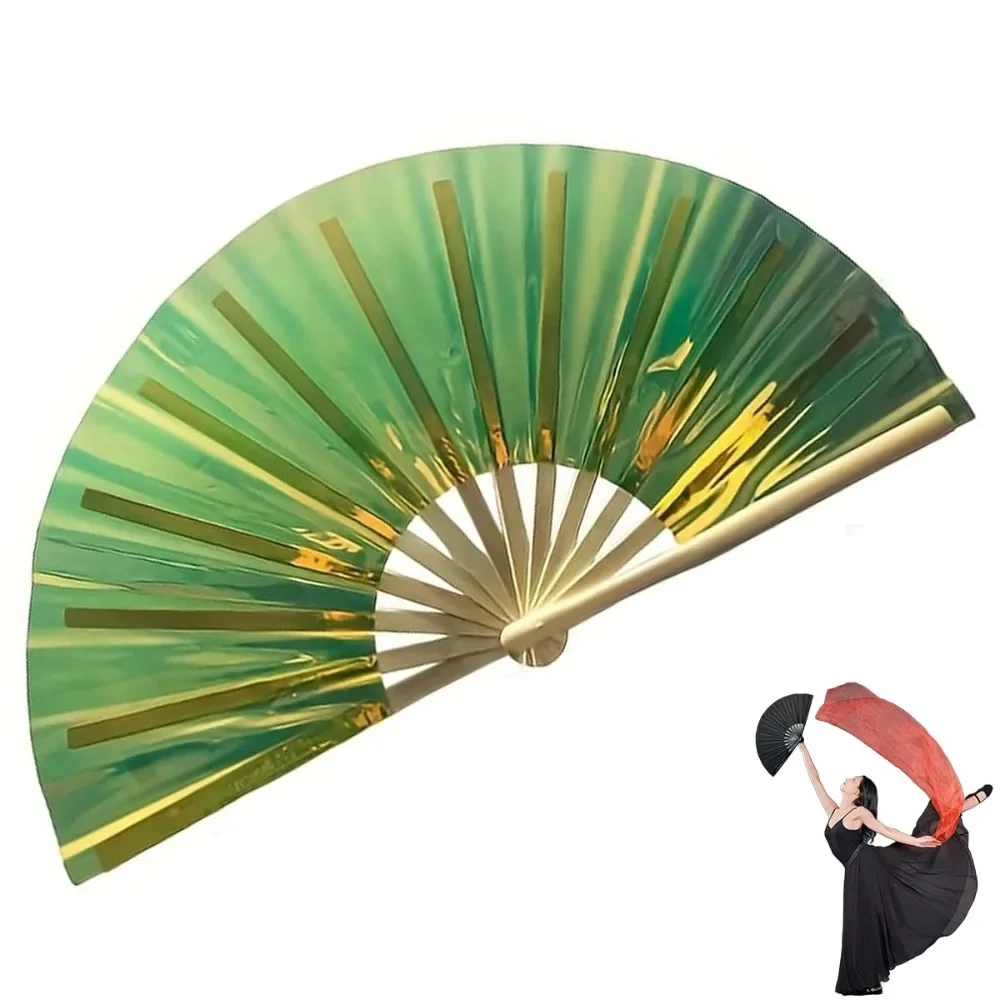 Ten Inch Bamboo Fan Foldable Lightweight Glitter Hand Fan Stage Performance Dance PVC Tai Chi Fan