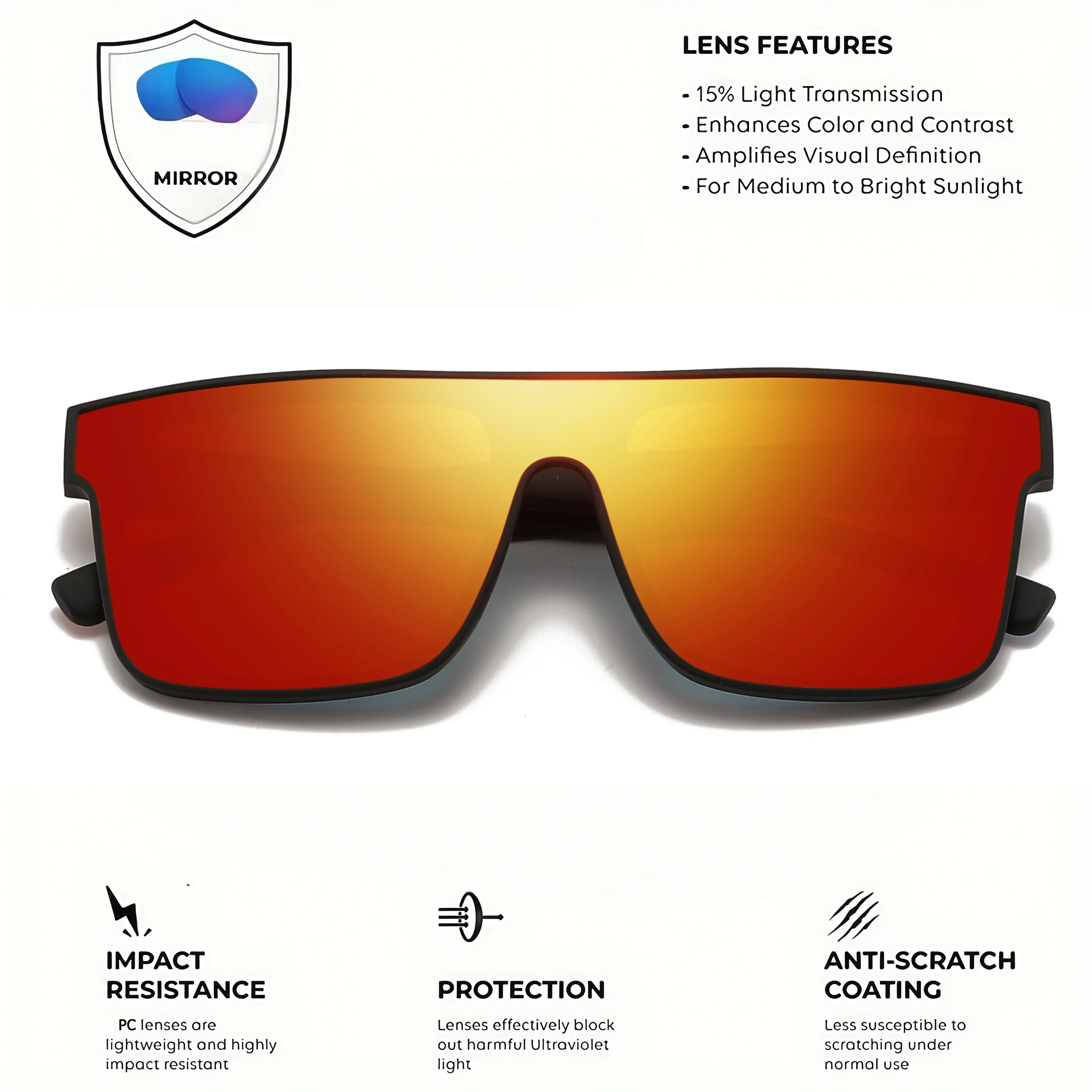 Classic Square Sports Sunglasses, Patterned Temples Unisex for Motorcycle Cycling Hiking Travel