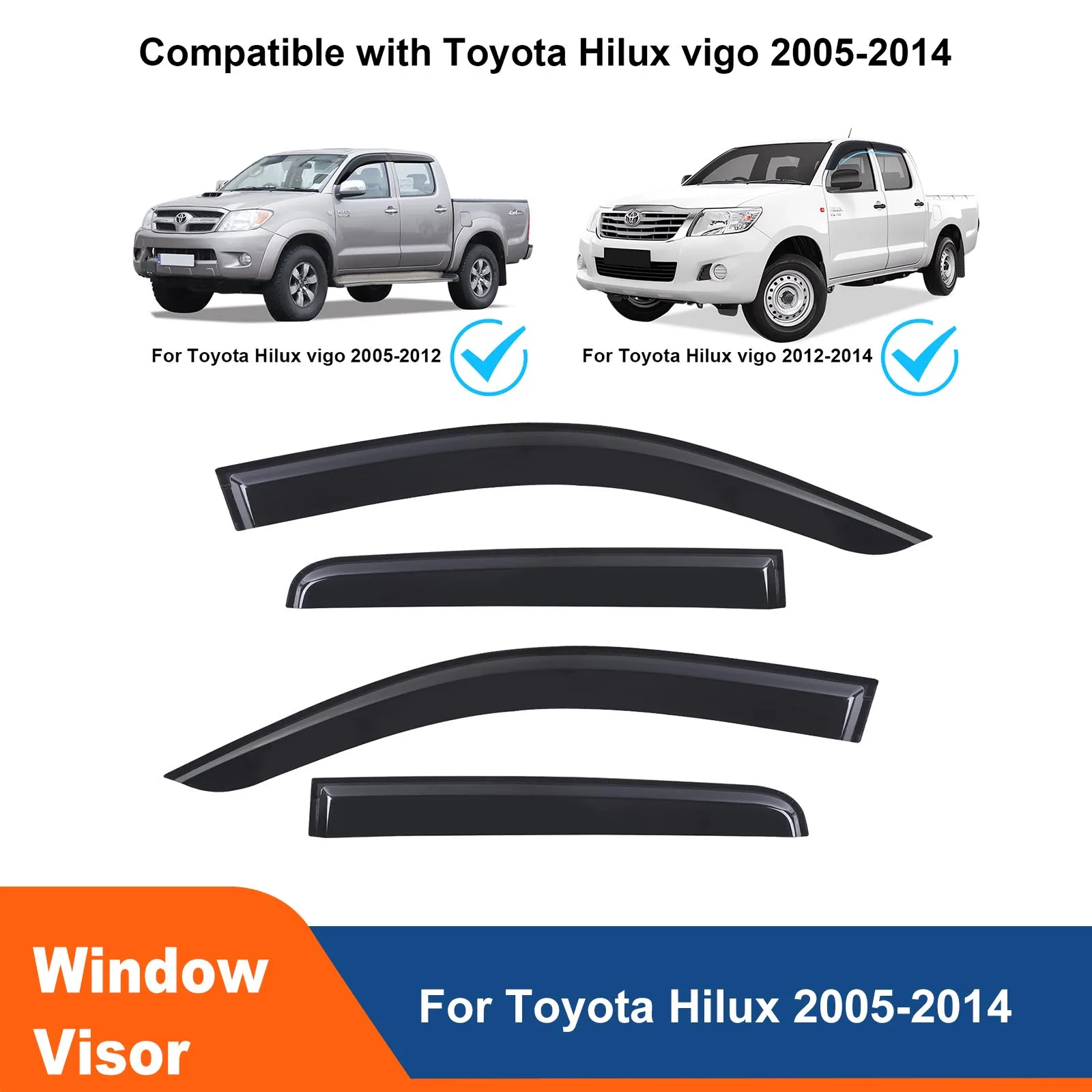 Pare-soleil et pluie pour Toyota Hilux Vigo 2005-2014, pare-soleil, pare-soleil, pare-brise de porte latérale, protection contre les intempéries, accessoires de voiture, 4 portes