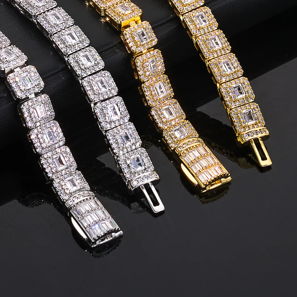 Hip hop Cubic Zirconia CZ Necklace Men's Cuban Tennis Chain Shimmering Brass Silver Plated Rock Sugar Jewelry
