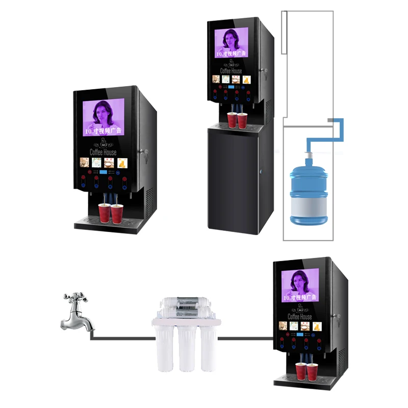 40SCW-10L Video Advertising Hot Ice Coffee Vending Machine With Hot Ice Water Dispenser Touch Button Instant Coffee Machine