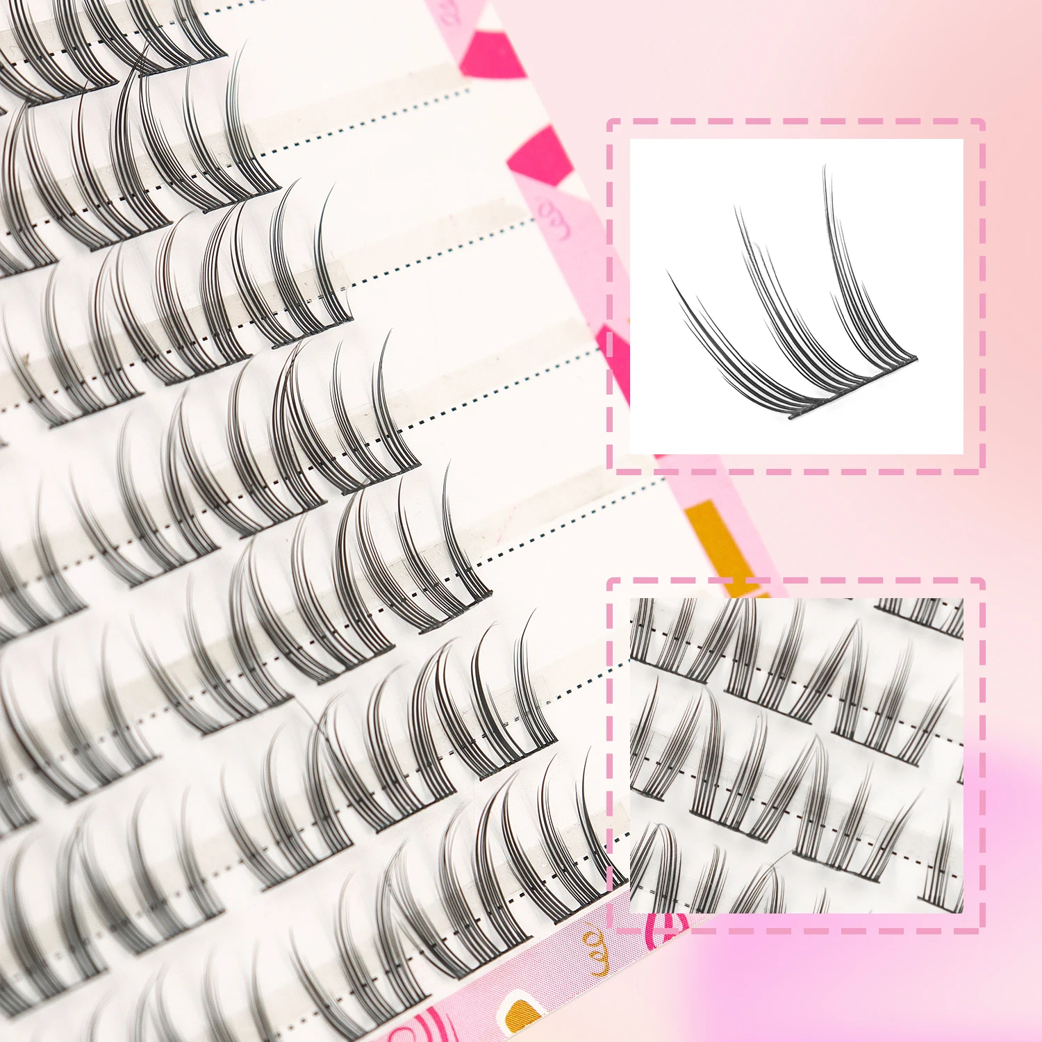 Sztuczne rzęsy w kępkach, gęste, model 60/80 kępek, miękkie i wygodne, dla dziewczyn, grupowe, kreskówkowe oczy.