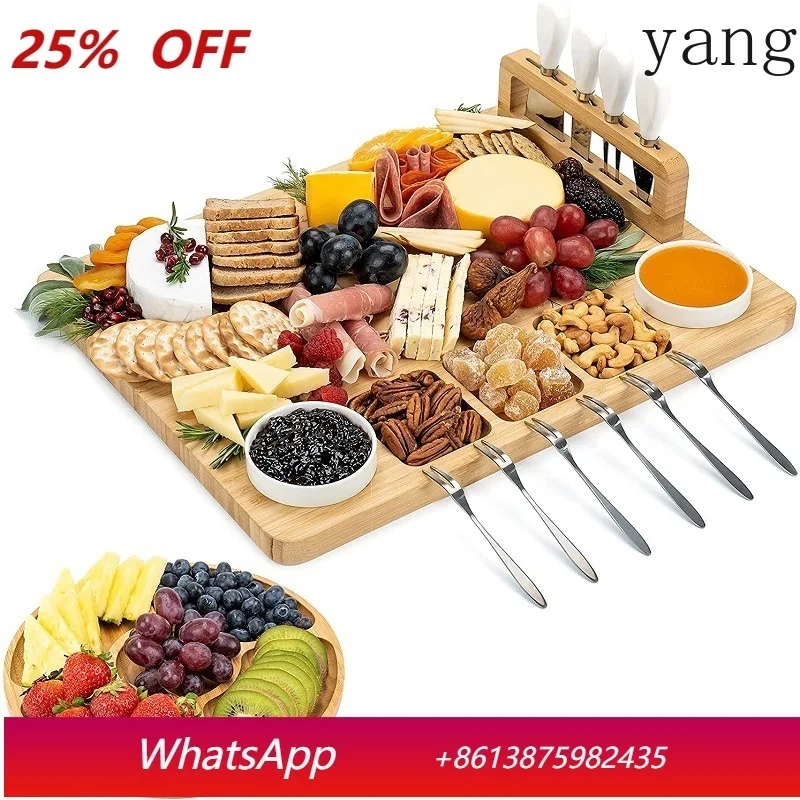 

Bamboo Wooden Cheese Board with Cutlery Set Cheese Tray Cheese Cutting Board 13 Piece Set Dinner Plate Fruit Plate Snack Plate