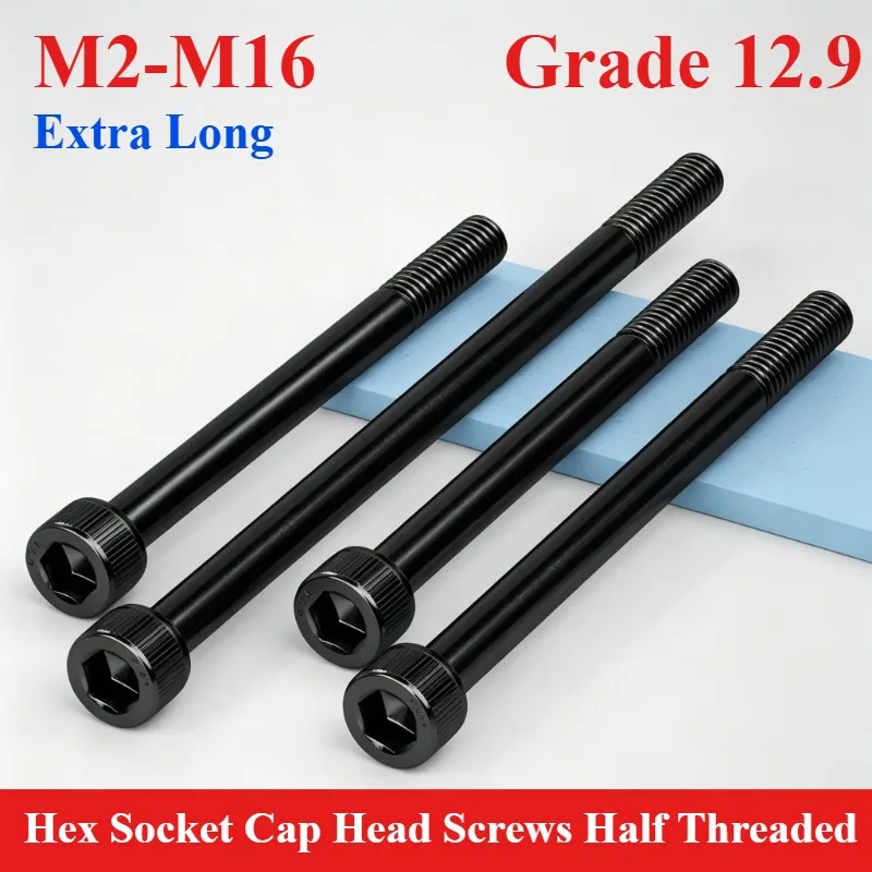 2-50 Stück M2 M2,5 M3 M4 M5 Schwarz, Güteklasse 12.9, legierter Stahl, Halbgewinde, Sechskant-Innensechskantschraube, L= 22/25/28-200 mm