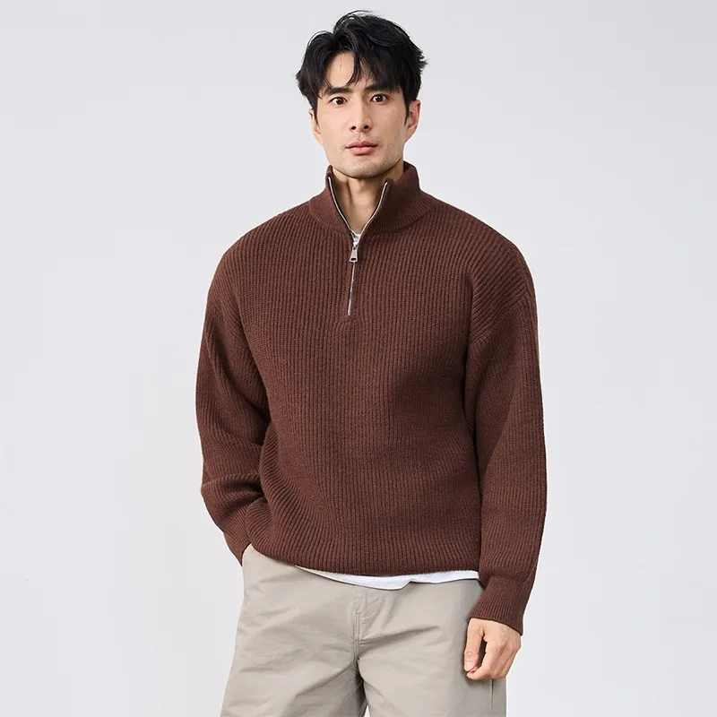 Top maglione maglione con colletto alla coreana con cerniera semi-alta autunno e inverno