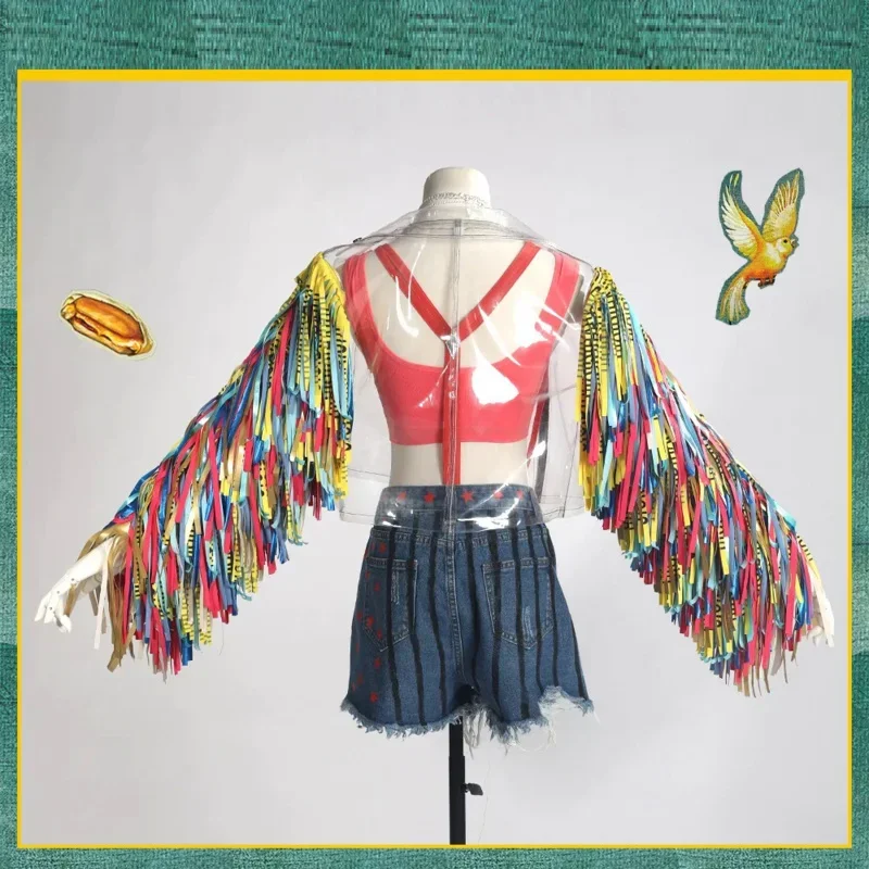 베어 하우스 AA 영화 애니메이션 Harleen Cosplay Womens Quinn Custome 투명한 코트 정장 가발 반바지 풀 세트 Hallowe New 2025 WKD001