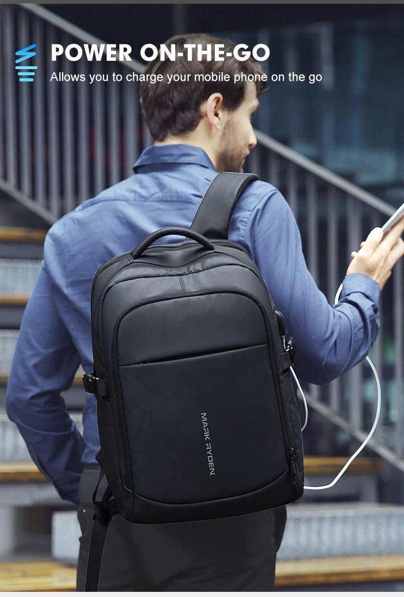 Mark Ryden Mann Rucksack wasserdicht 15,6 Zoll Laptop mehr schicht ige Taschen Tasche Mann USB Aufladen Schul rucksack Reise Mochi las – Detail 4