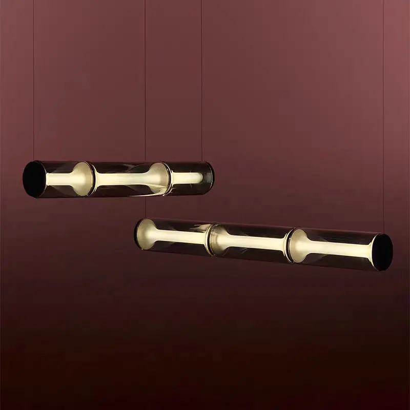

Итальянский длинный подвесной светильник из бамбукового стекла, дизайнерский светодиодный дымчато-серый линейный светильник для гостиной, столовой, кухни, острова, лампа для отдыха