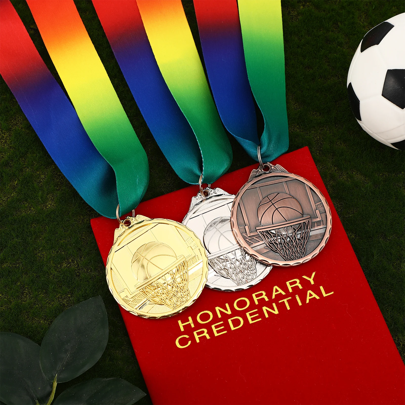 

3pcs Basketball Award Metal Sports Competition Embossed Basketball Party Favors Prizes For Winner Medals Set Decorative Alloy