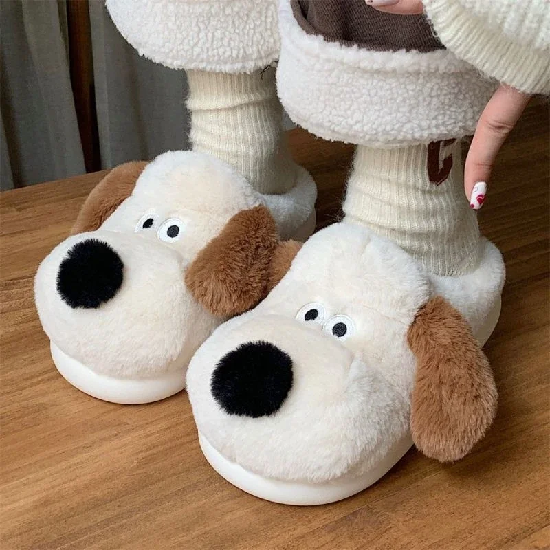 Wallace&Gromit cartoon cute flat bottom plus velvet thick non-slip wear-resistant winter home cotton slippers outer casual shoes