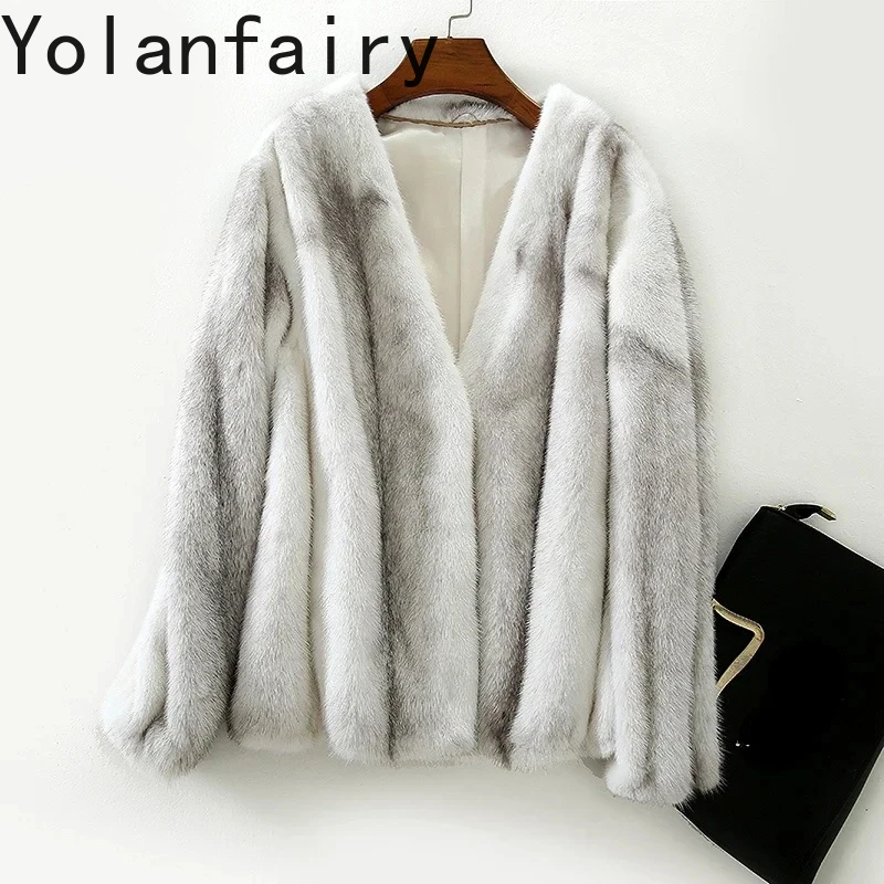 Cross Mink Fur Coats Women Luxury Autumn Winter Natural Mink Fur Jackets for Women Real Fur Coat Women Short Fur Jacket V-neck