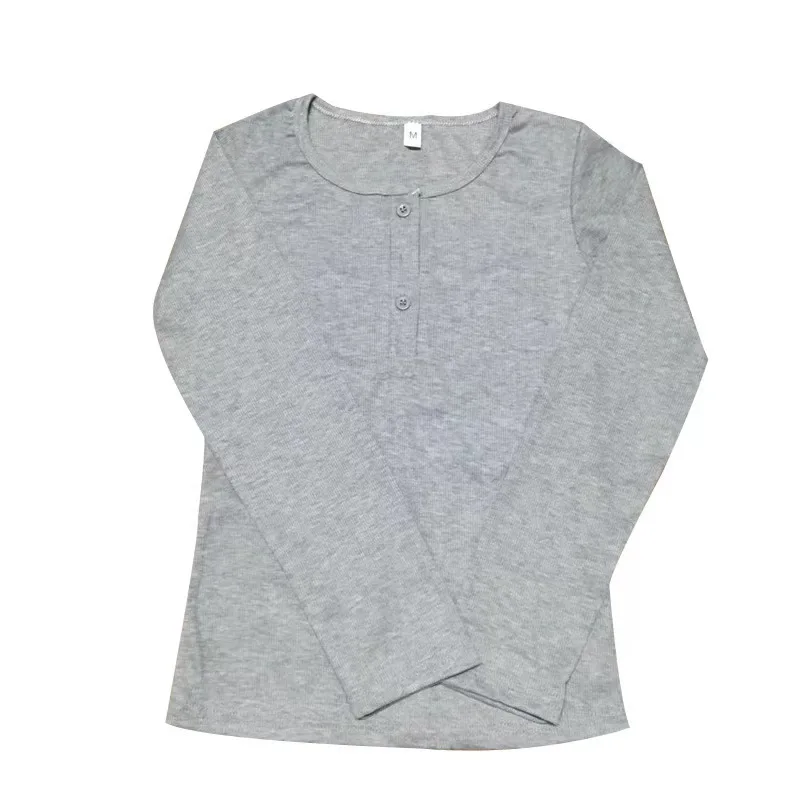 Autumn 2024 Button Thread Solid Color Long-sleeved T-shirt Women's Slim Korean New Top Bottoming Shirt Outside the Tide.