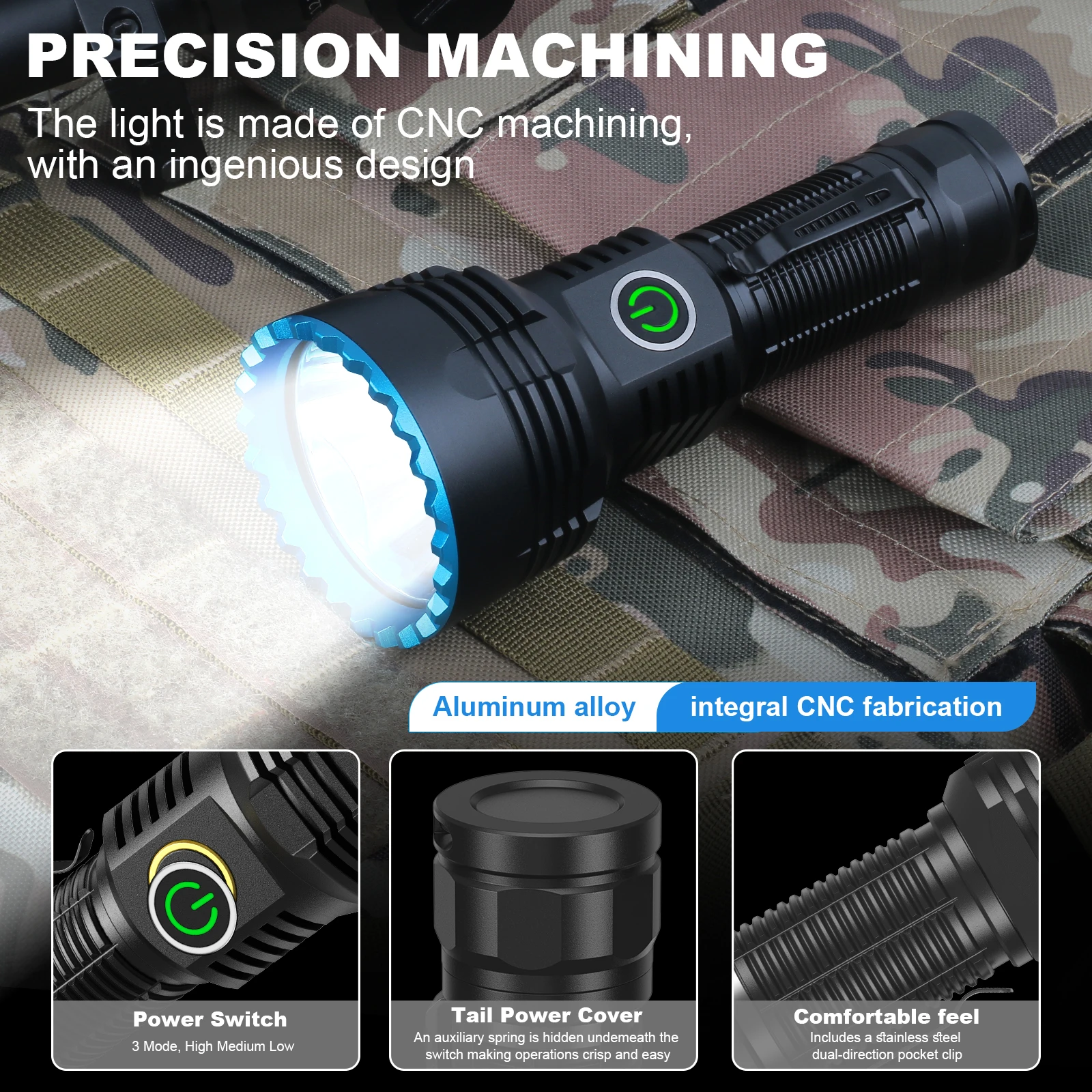 ANEKIM X7-PRO LED Super Bright Tactical Flashlight with 1580m Beam and Rechargeable 26650 Battery for Security Emergencies