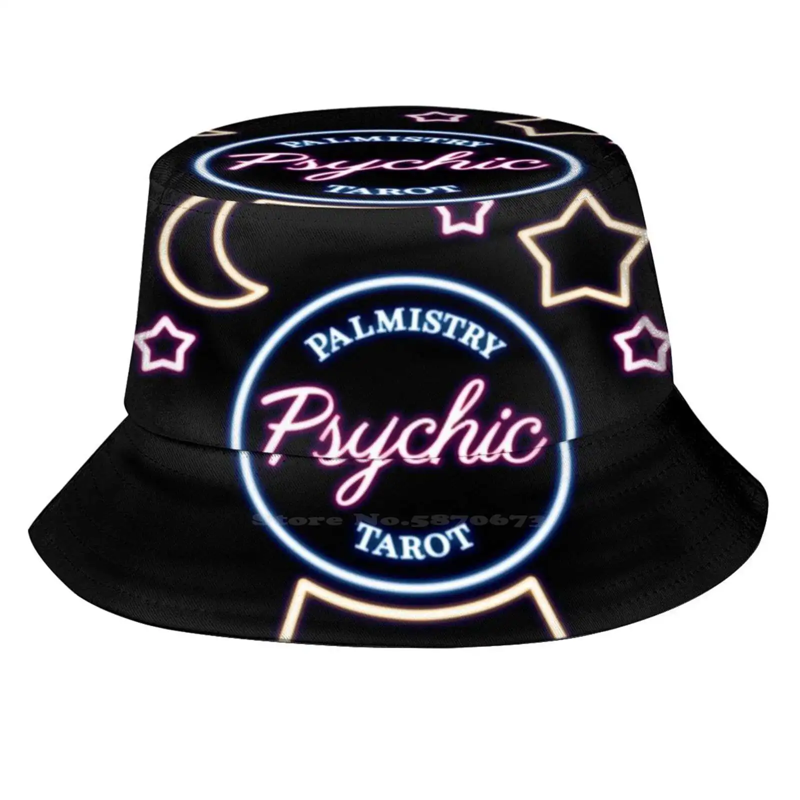 Psychic Pattern Design Printed Travel Bucket Hats Psychic Fortune Teller Mystic Tarot Arcana Runes Palmistry Reiki Spirits