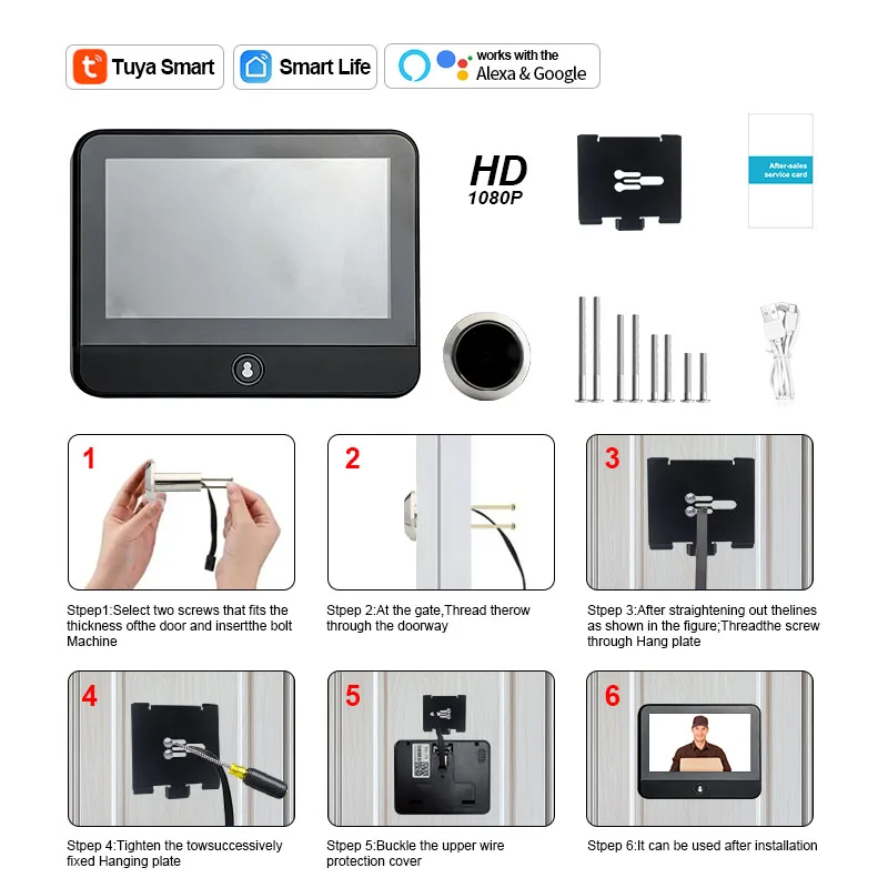 Tuya APP recordatorio de visitante, protección de seguridad ojo de gato inteligente, monitoreo de puerta, videoportero, sistema de voz, WiFi inalámbrico, cámara HD