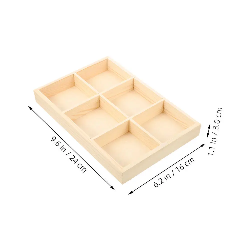 6 Grid Wooden Storage Divider Box Arts Crafts Organizer Crayons Markers Stationery Jewelry Vanity Desk Shelf Compact Space