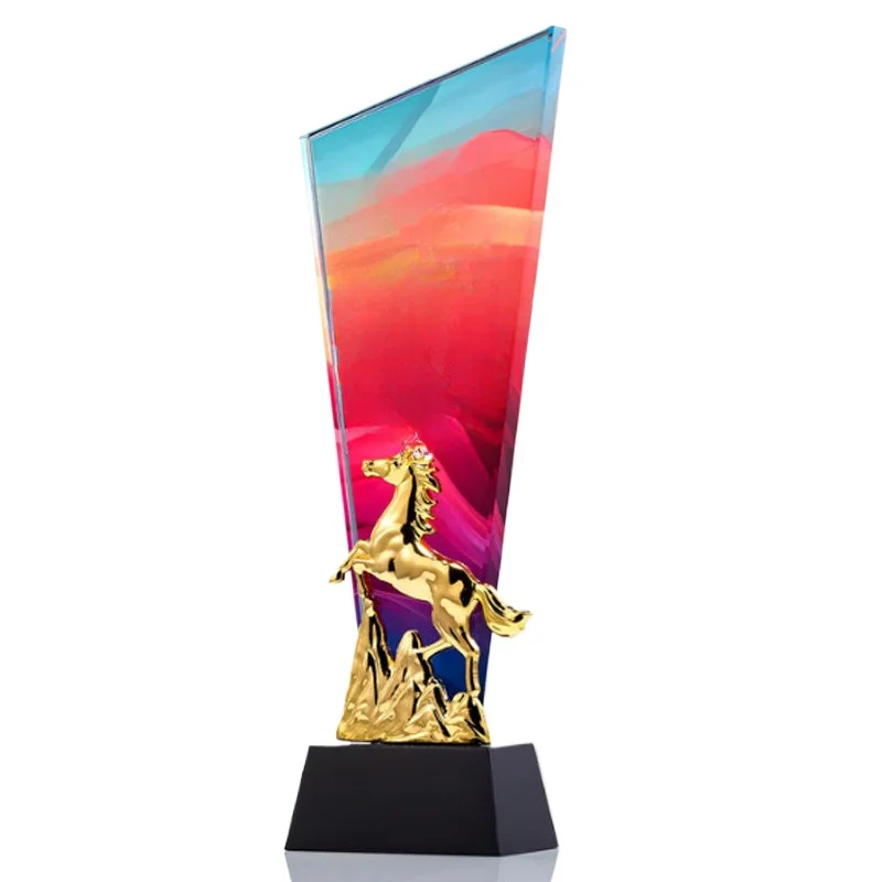 Customized Horse-shaped Resin Crystal Trophy Color Printing Prize Sports Award Outstanding Employee Souvenir Home Decoration 1Pc
