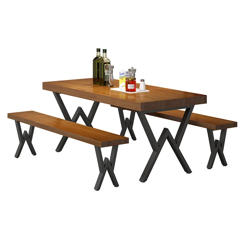 

Solid wood table and chair combination, American dining table and chair, retro industrial style
