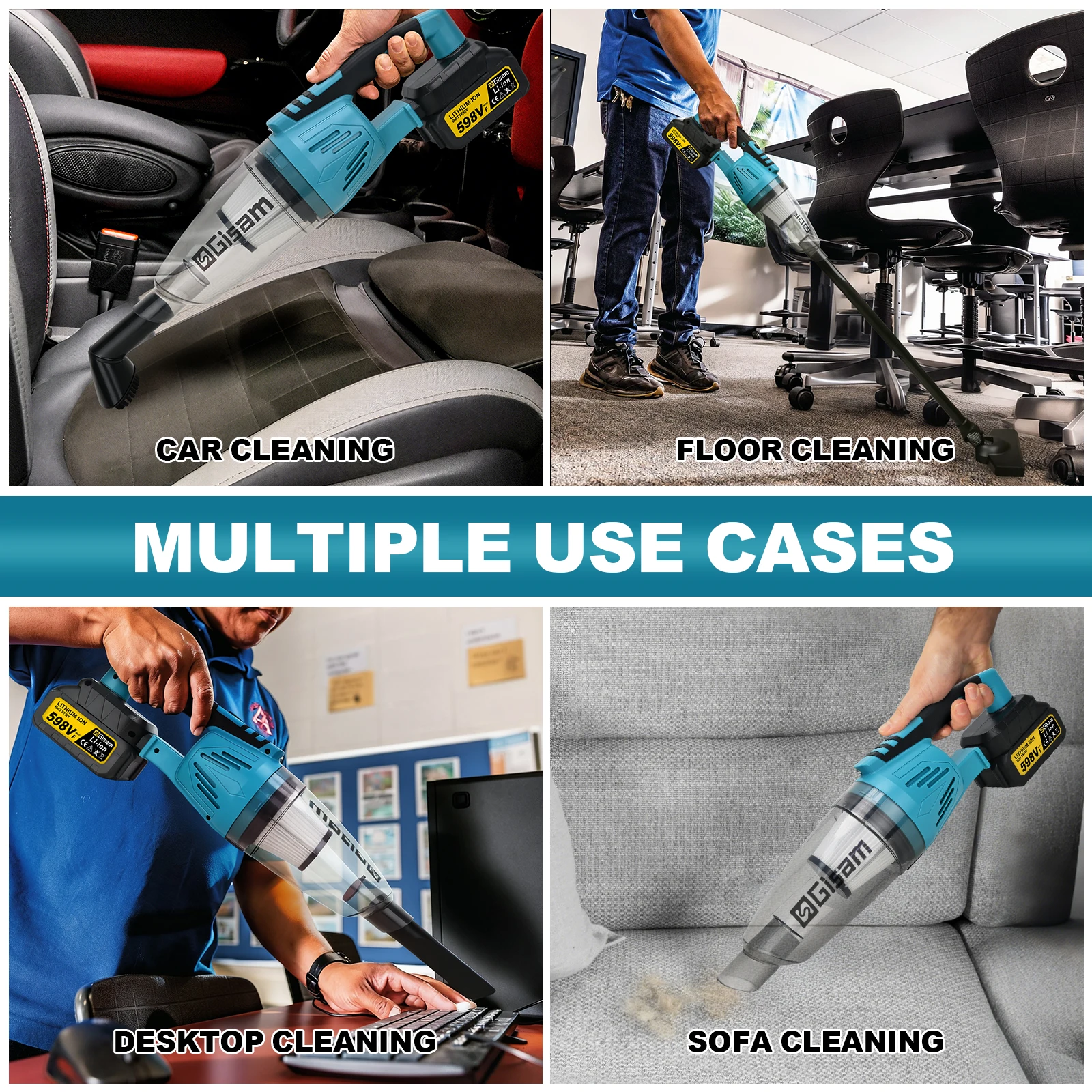 Gasam مكنسة كهربائية 12Kpa لاسلكية متعددة الوظائف نظافة يده تنظيف الثلوج الغبار أداة لماكيتا 18 فولت بطارية دبوس