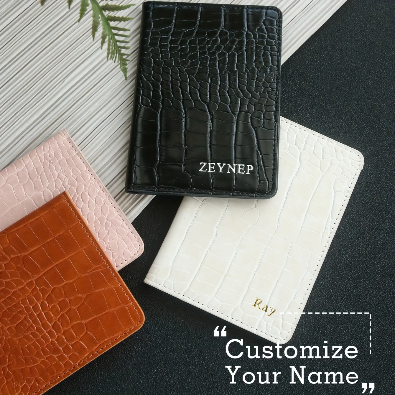 

1PCS Personalized Name Passport Holder Customized Gold Monogram Crocodile Faux Crocodile Leather Passport Cover Festival Gift