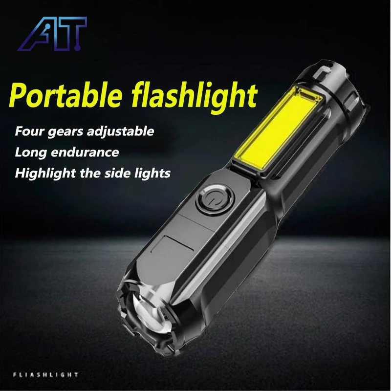 

Mini Flashlight LED Rechargeable Flashlights Zoom Torch Light COB Lantern 4Mode Waterproof for Outdoor Camping Self Defense Lamp