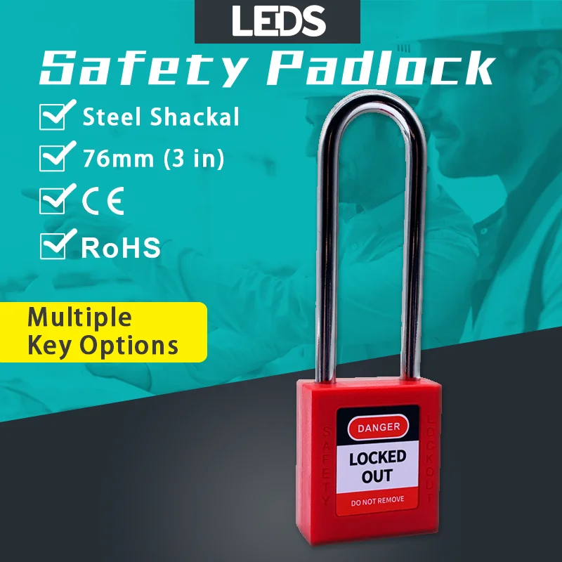 

76mm Isolation Padlock ABS Engineering Plastic Steel Long Beam Red Safety Equipment LOTO Lockout Lock With Key OEM Manufacture