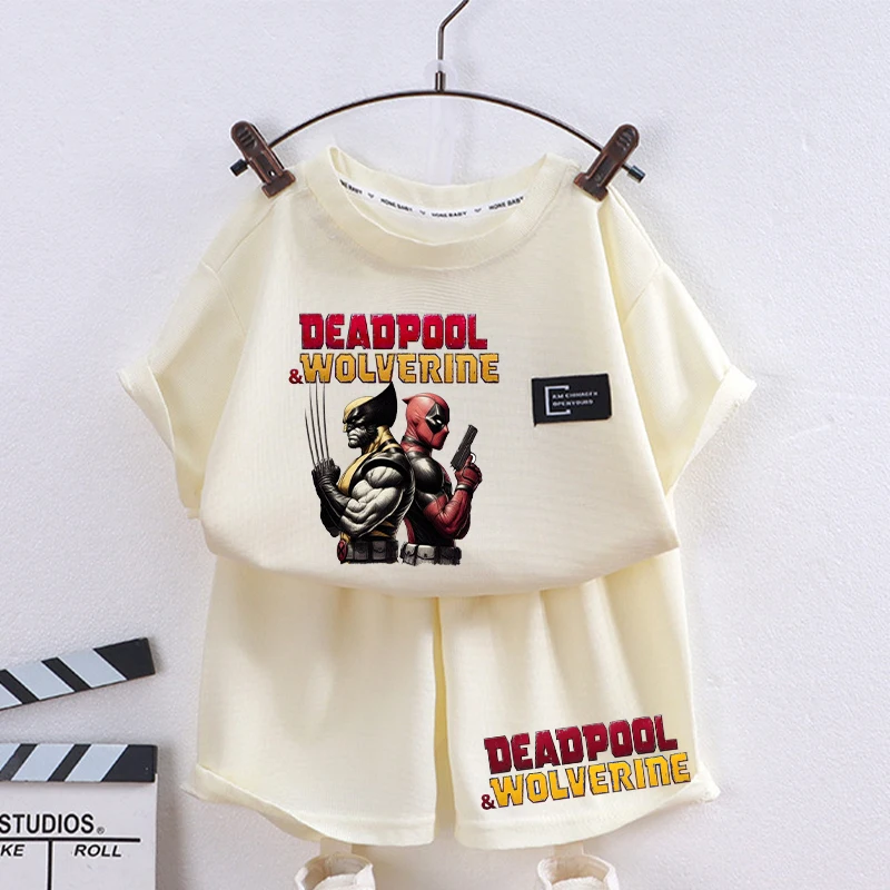 Deadpool and Wolverine Children Tops Shorts Set Cartoon Anime Graphic T Shirts Kids Casual Sportswear 2024 Summer Baby Clothing