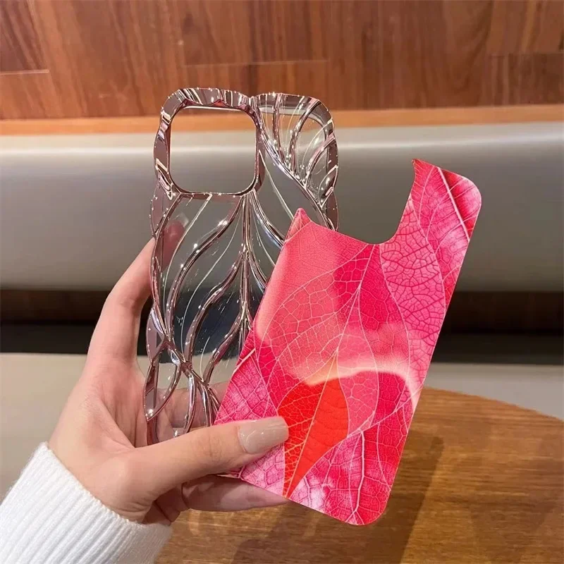 Fashion 3D Maple Leaf Colorful Case dla iPhone 15 ProMax 14 Plus 11 12 13 Pro Max Luxury Plating Bumper Soft Silicone Wave Cover