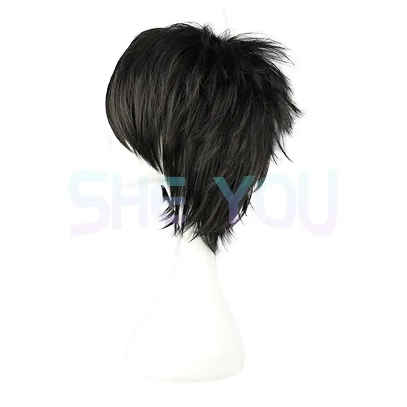 Anime Death Note L Cos parrucca uomo L.Lawliet corto nero resistente al calore sintetico capelli soffici Pelucas parrucche Cosplay + cappellino parrucca