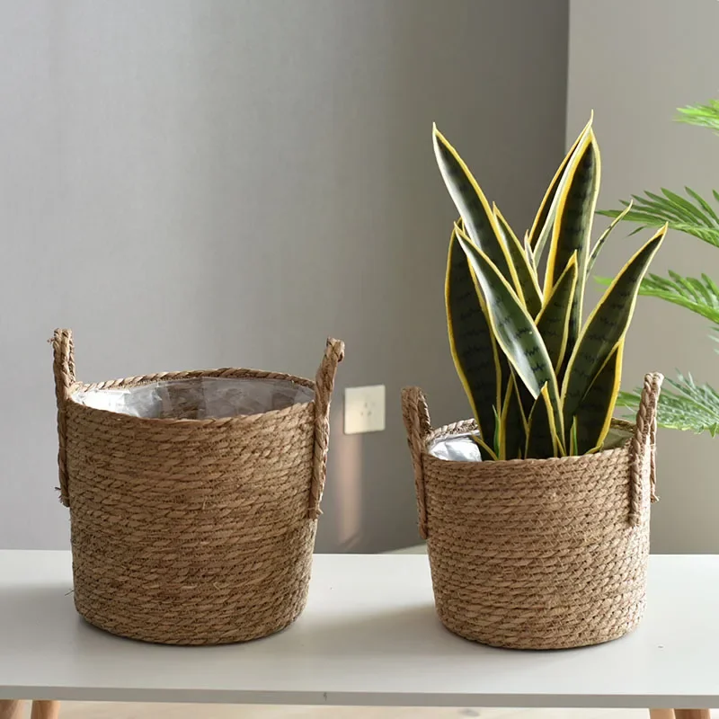 

Nordic Extra Large Straw Flower Pot Seaweed Storage Basket Potted Plant Flower Basket Plant Basket Woven Floor Indoor Flower Pot