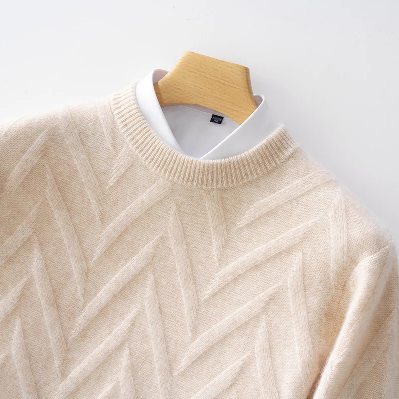 

Fall/Winter 2025 Men's 100 Pure Wool Sweater Round Neck Thickened Temperament Leisure Cashmere Sweater Bottom Warm