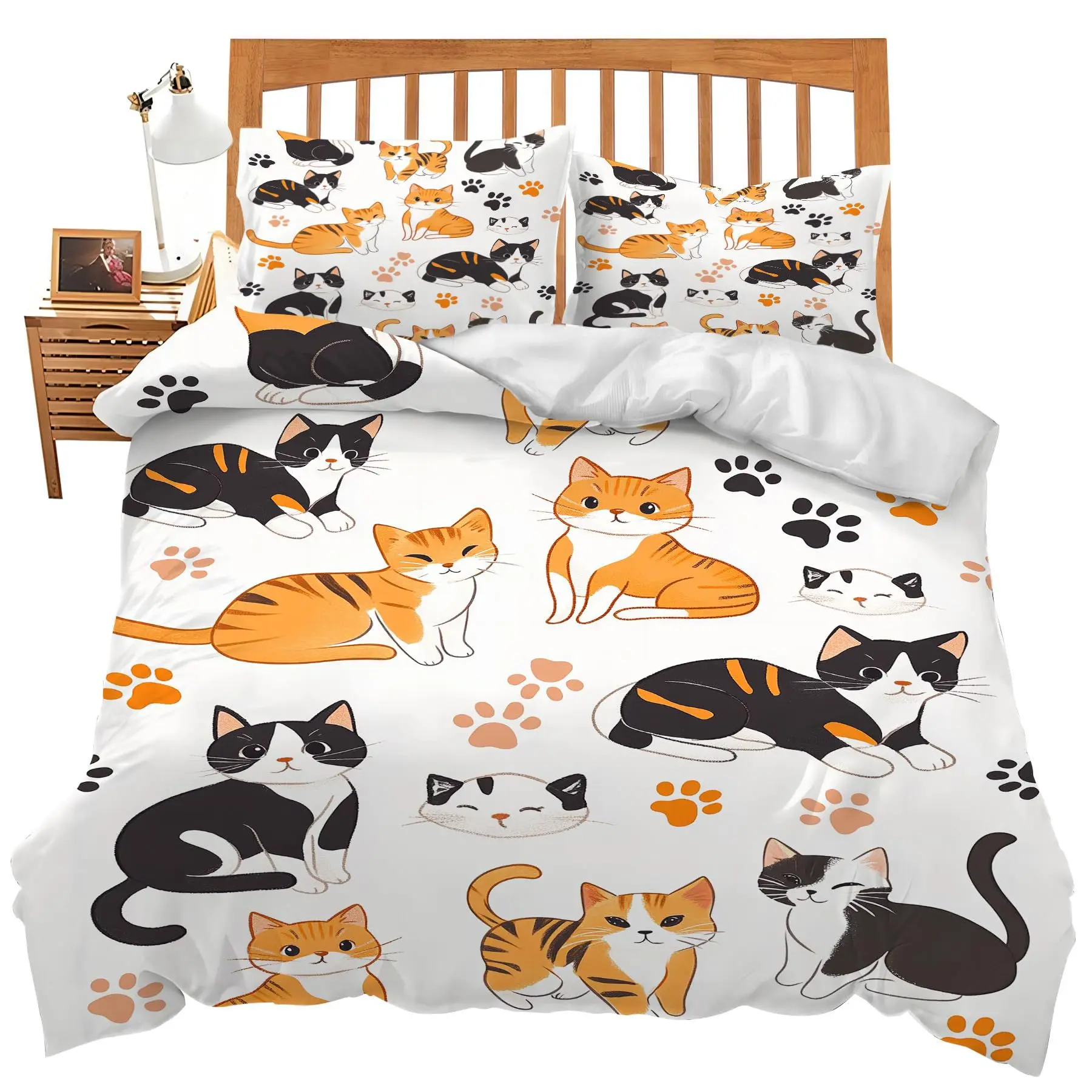 Cute cartoon cat and cat paw print duvet cover bedroom room bedding factory direct sales