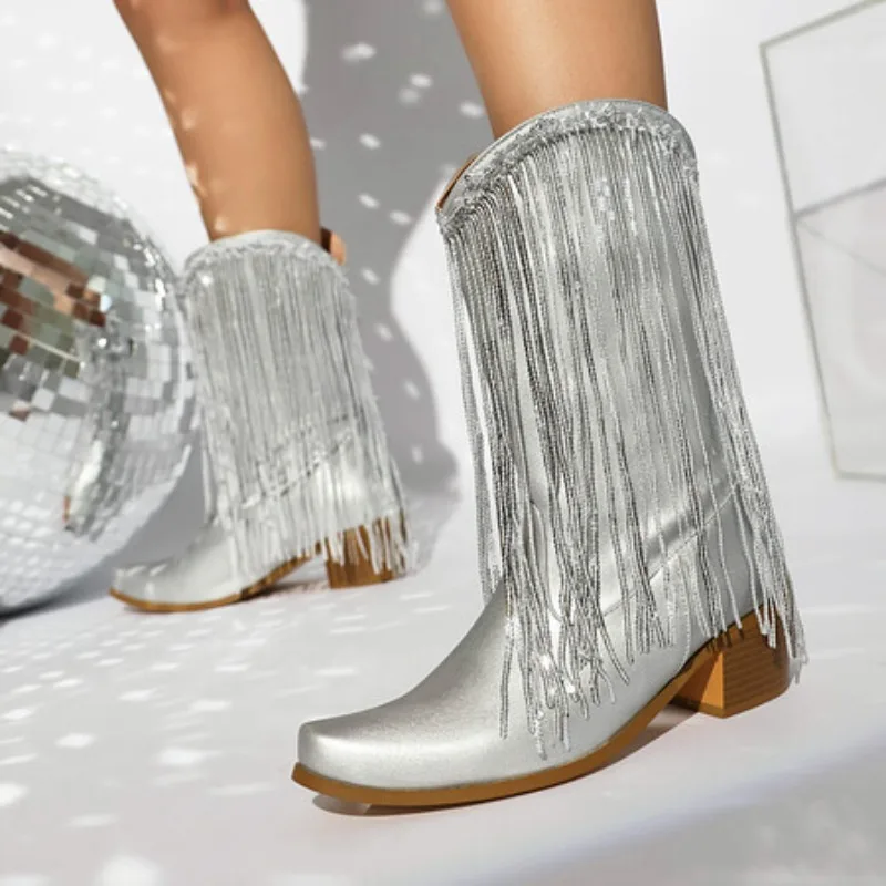 

Luxury Brand Short Boots Ladies Winter Shoes Sexy Ankle Boot For Women Tassel Blue Red Gold Silver Dance Party Shoes Big Size