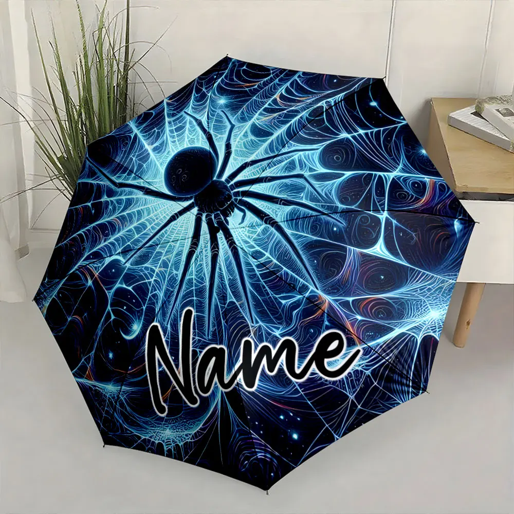 Custom Name Umbrella Ethereal Spider Web Umbrella Design Print 8 Iron Ribs Folding Umbrella Auto-Open Fashion Sunshade